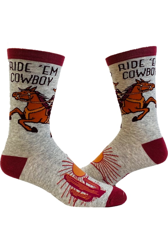 Men's Ride Em Cowboy Socks Funny Horseback Riding Desert Sun Novelty Western Footwear