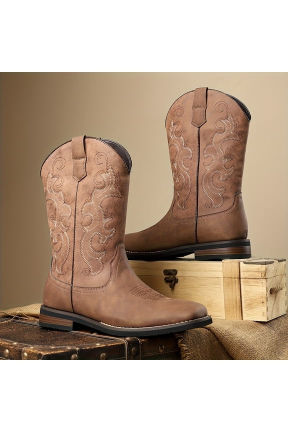 Men's Riding Boots, Classic Mid-Calf Motorcycle Boots, Durable Non-Slip Outdoor Footwear with Cushioned Comfort, Stylish Riding Shoes for Travel, Work & Everyday Wear