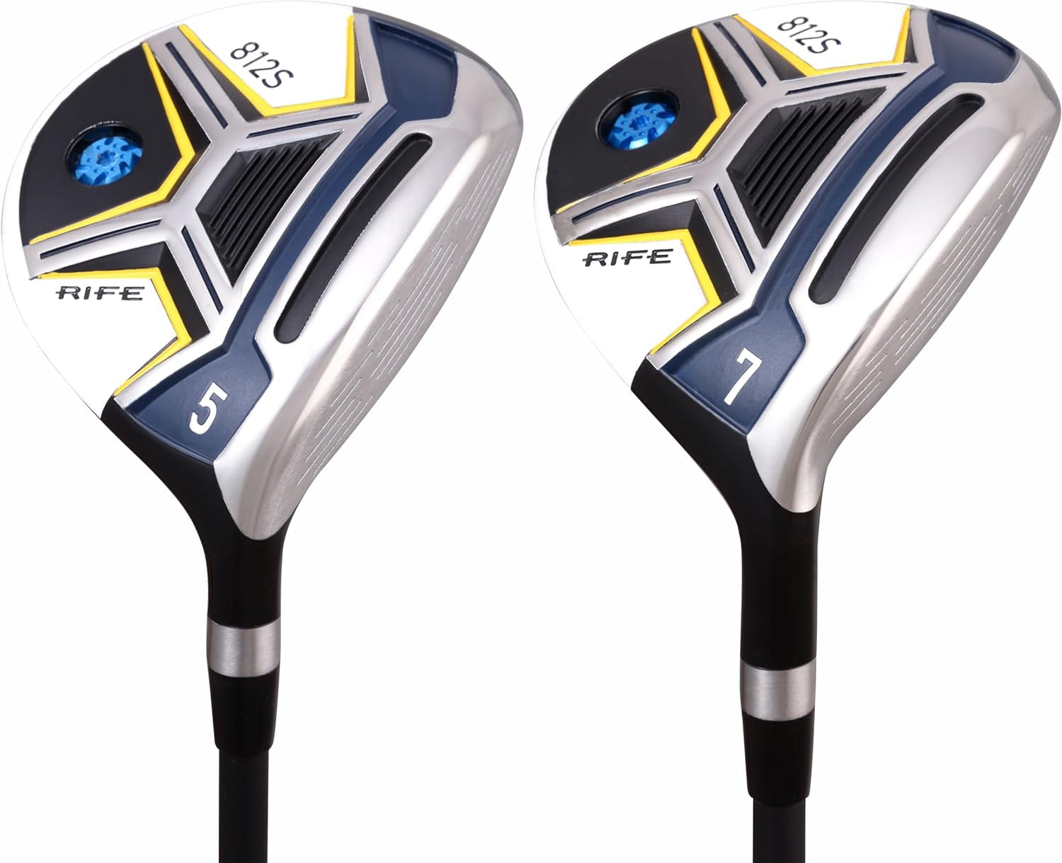 Men's Rife Golf 812s New Straight Face #5 +Offset #7 Fairway Metal Wood Clubs Set Right Handed Regular Flex with Men's Size Black Pro Velvet Grips Fairway Wood Set + Head covers