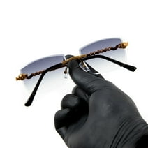 Men's Rimless Gold Frame Gray Purple Tint Elegant Rectangular Sunglasses