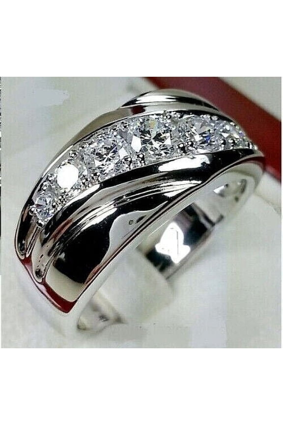Men's Ring 1.00Ct Round Cut Lab Created Diamond Band Ring 14k Solid White Gold