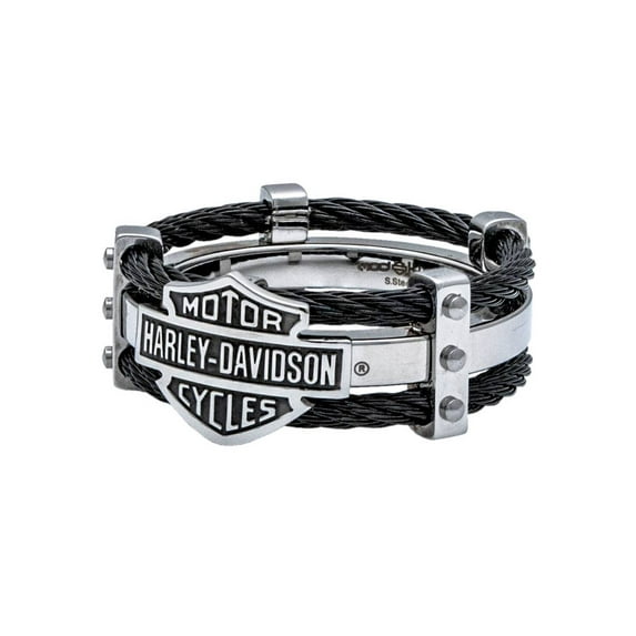 Men's Ring, Bar & Shield Logo Double Steel Cable Band HSR0022, Harley Davidson
