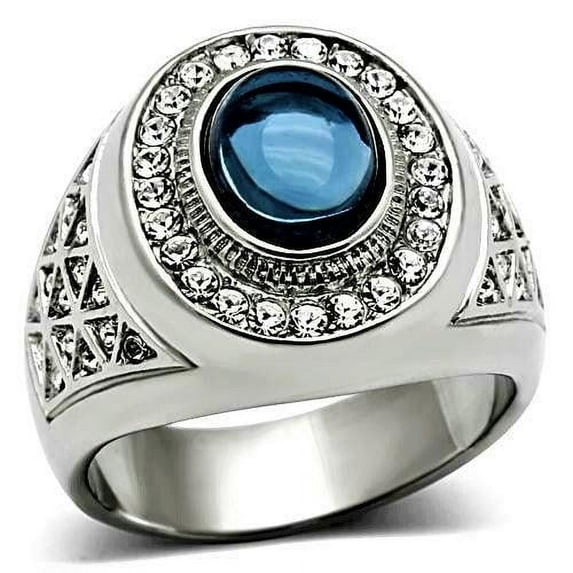 Men's Ring Oval Cut Dark Blue Dome Stainless Steel