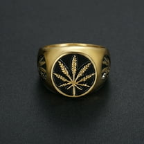 Men's Ring Punk Rock Solid 14K Yellow Gold Maple Leaves Rings for Men Jewelry