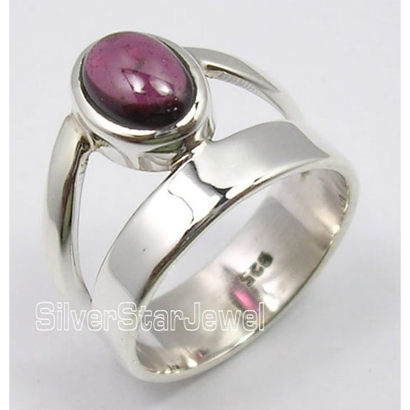 Men's Ring Size 5, 925 Solid Silver Cabochon Garnet Stone Bestseller Jewelry
