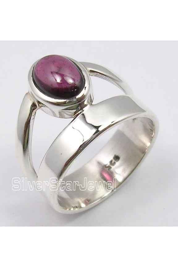 Men's Ring Size 5, 925 Solid Silver Cabochon Garnet Stone Bestseller Jewelry