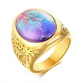 thumbnail image 1 of Men's Ring Stainless Steel Band with Opal Stone Men and Gold Trend Ring Jewelry Gift for Him Statement Ring Fashion Ring, 1 of 6