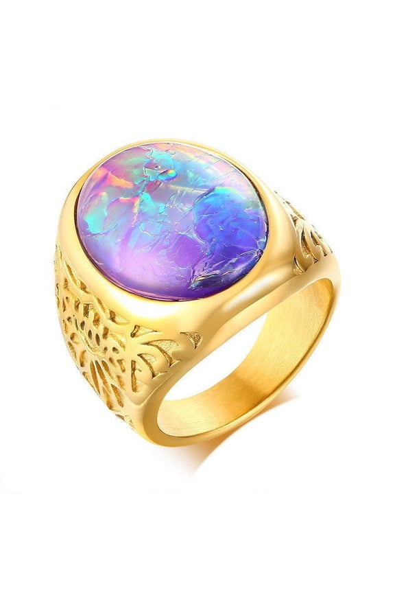 Men's Ring Stainless Steel Band with Opal Stone Men and Gold Trend Ring Jewelry Gift for Him Statement Ring Fashion Ring