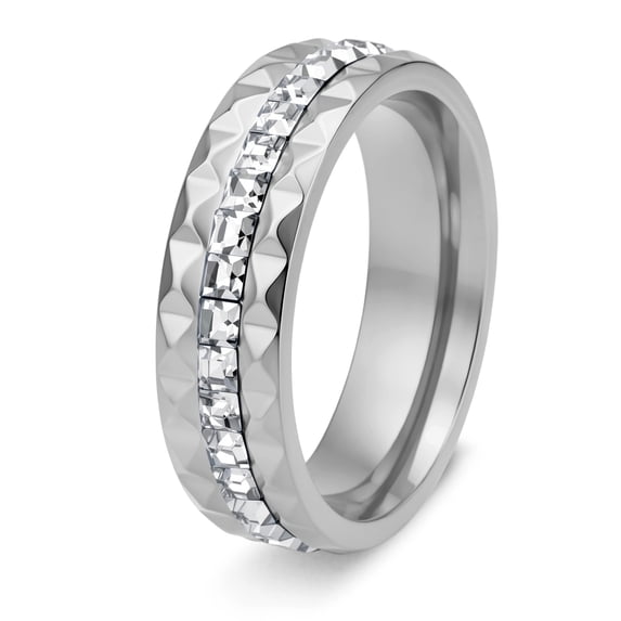 Stainless Steel Wedding Bands with Cubic Zirconia Ring for Men Women, Cushion‑Cut Statement Ring Size 6-11