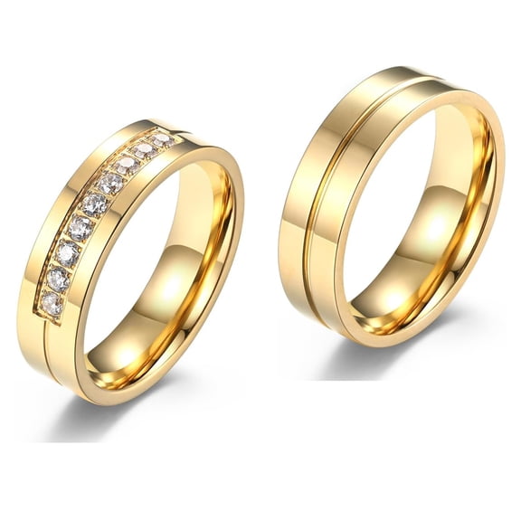 Men's Ring Stainless Steel Wedding Bands with Cubic Zirconia Silver/Black/Gold Ring for Men Women Size 6-12