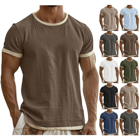Men’s Ringer T Shirt Short Sleeve Contrast Trim Crew Neck Muscle Fit Casual Summer Cotton Tee Lightweight Breathable Workout Gym Streetwear Basic Top