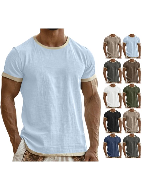 Men’s Ringer T Shirt Short Sleeve Contrast Trim Crew Neck Muscle Fit Casual Summer Cotton Tee Lightweight Breathable Workout Gym Streetwear Basic Top