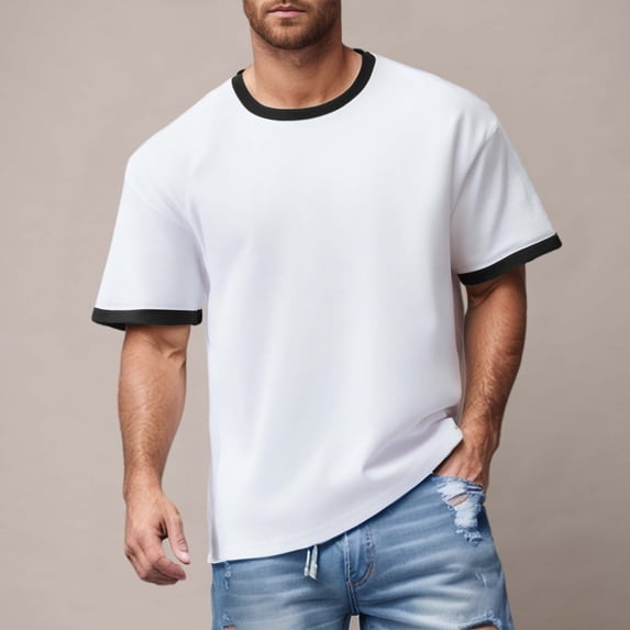 Men's Ringer Tee Crewneck T Shirts Short Sleeve (Black XXXXXL)