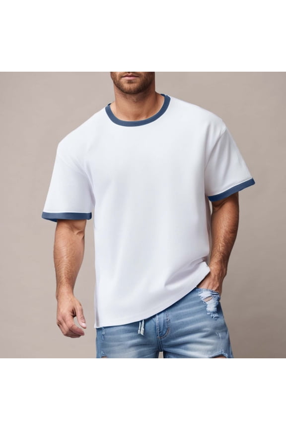 Men's Ringer Tee Crewneck T Shirts Short Sleeve (Dark Blue M)