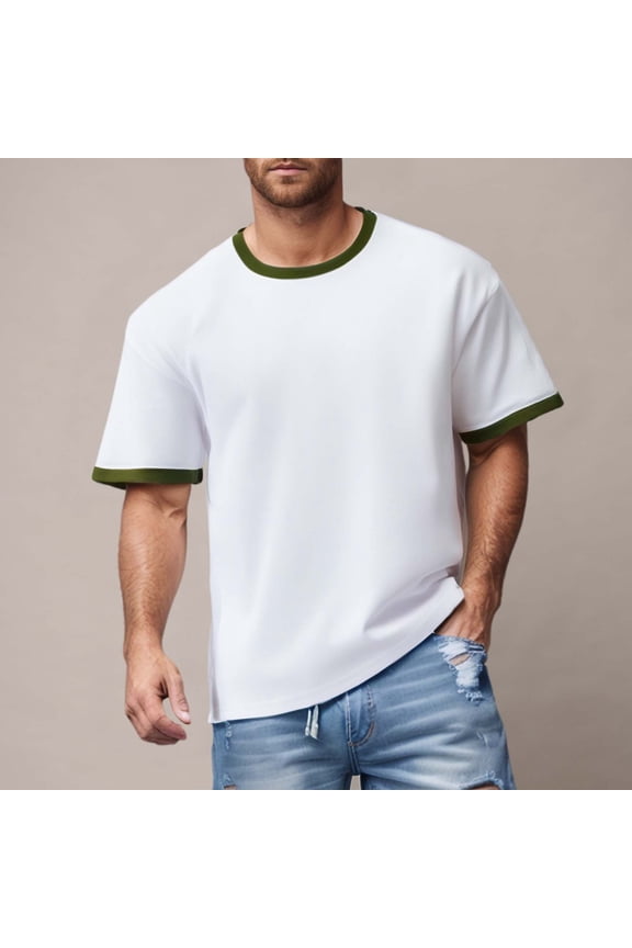 Men's Ringer Tee Crewneck T Shirts Short Sleeve (Green S)