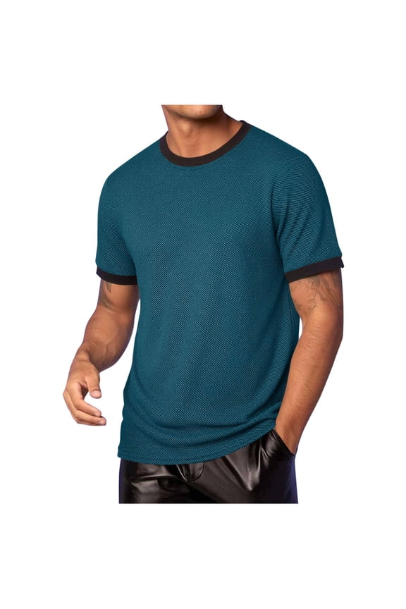 Men's Ringer Tee Shirt - Cotton T-Shirts Short Sleeves Crewneck T-Shirt for Men