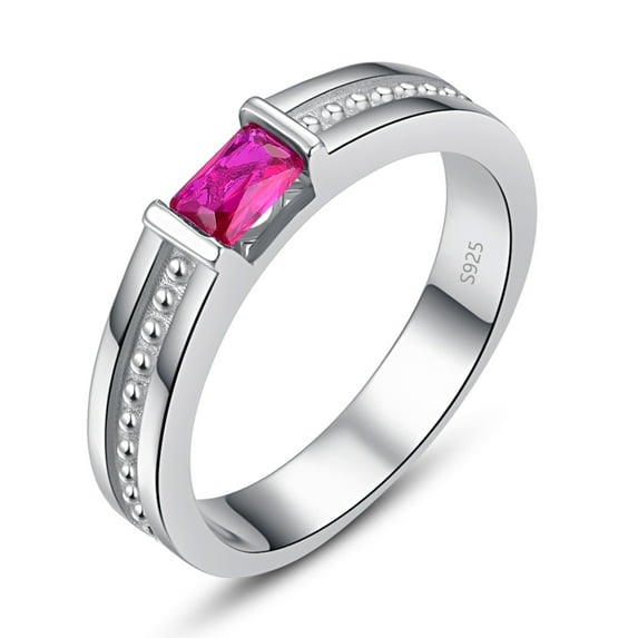 Men's Rings Created Red Ruby Solid 925 Sterling Silver July Birthstone Anniversasy Band 5mm Jewellery Size 7-13