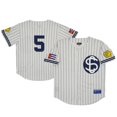 thumbnail image 1 of Men's Rings & Crwns #5 Cream Santa Clara Leopardos Mesh Button-Down Replica Jersey, 1 of 3