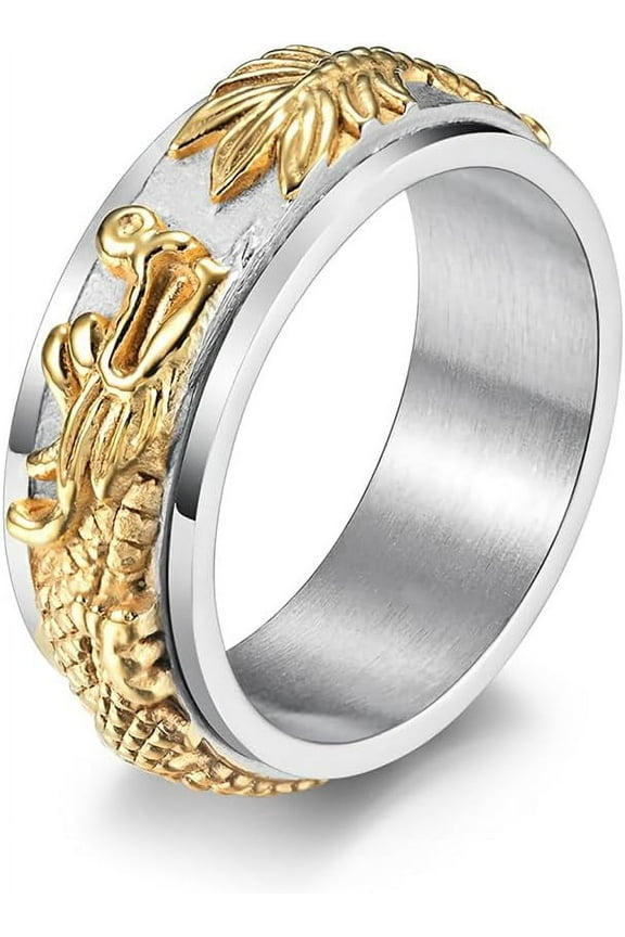 Men's Rings Dragon Sculpture Ring Anxiety Fidget Ring Spinner Ring Stainless Steel Rings for Men