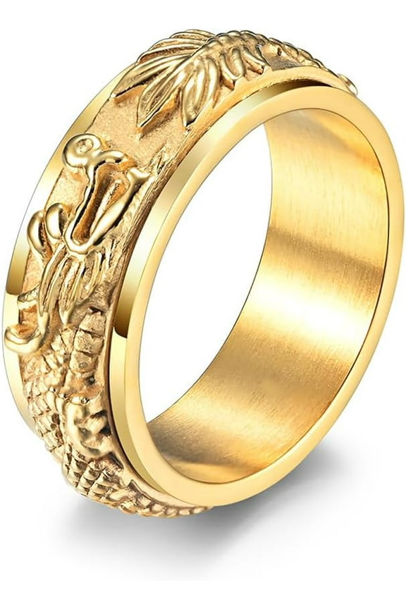 Men's Rings Dragon Sculpture Ring Anxiety Fidget Ring Spinner Ring Stainless Steel Rings for Men