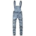 thumbnail image 1 of Men's Ripped Denim Bib Overalls Suspenders Casual Slim Fit Rompers Trousers Skinny Jumpsuit with Pockets, 1 of 5