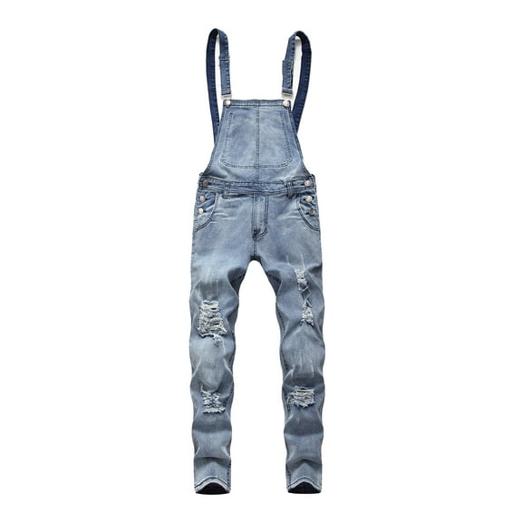 Men’s Ripped Denim Overalls – Adjustable Strap Distressed Bib Jeans Jumpsuit with Pockets, Stretch Casual Loose Fit Workwear Pants