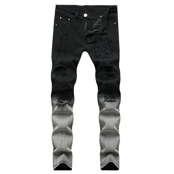 Men's Ripped Denim Pants Distressed Straight Stretch Skinny Slim Fit Broken Casual Washed Denim Jeans Trousers