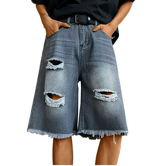 Men's Ripped Denim Shorts Distressed Jean Shorts Stretch Relaxed Fit Denim Shorts Black