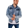 thumbnail image 1 of Men's Ripped Denim Trucker Jacket – Casual Long Sleeve Jean Coat, Blue L, 1 of 8