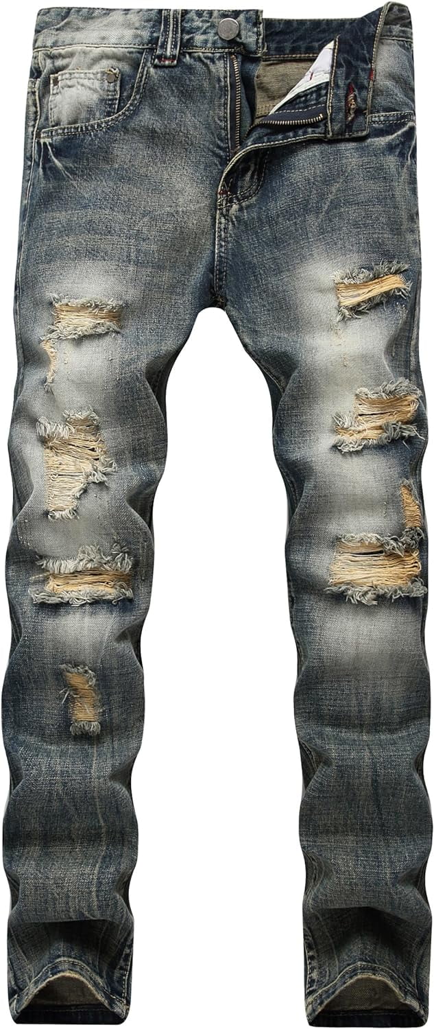 Men's Slim Fit Distressed Ripped Jeans