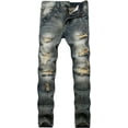 thumbnail image 1 of Men's Ripped Distressed Destroyed Slim Fit Straight Leg Denim Jeans, 1 of 12