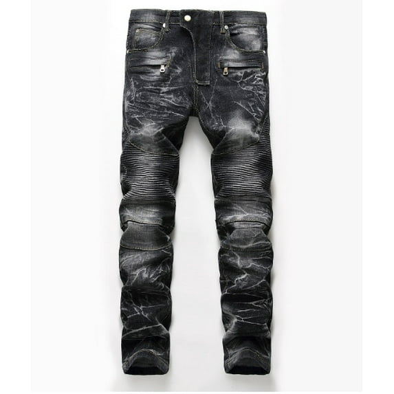 Men's Ripped Distressed Destroyed Slim Fit Straight Leg Denim Jeans