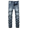 thumbnail image 1 of Men's Ripped Distressed Destroyed Slim Fit Straight Leg Denim Jeans, 1 of 7
