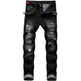 thumbnail image 1 of Men's Ripped Distressed Destroyed Slim Fit Straight Leg Denim Jeans, 1 of 13
