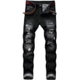 thumbnail image 1 of Men's Ripped Distressed Destroyed Slim Fit Straight Leg Denim Jeans, 1 of 13