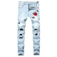 thumbnail image 1 of Men's Ripped Distressed Destroyed Slim Fit Straight Leg Denim Jeans, 1 of 6