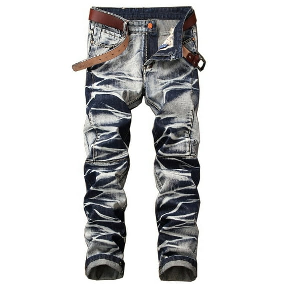 Men's Ripped Distressed Destroyed Slim Fit Straight Leg Denim Jeans
