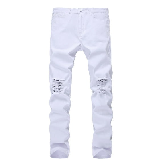 Men's Ripped Distressed Destroyed Slim Fit Straight Leg Denim Jeans