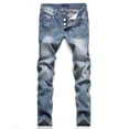 thumbnail image 1 of Men's Ripped Distressed Destroyed Slim Fit Straight Leg Denim Jeans, 1 of 7