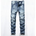 thumbnail image 1 of Men's Ripped Distressed Destroyed Slim Fit Straight Leg Denim Jeans, 1 of 7