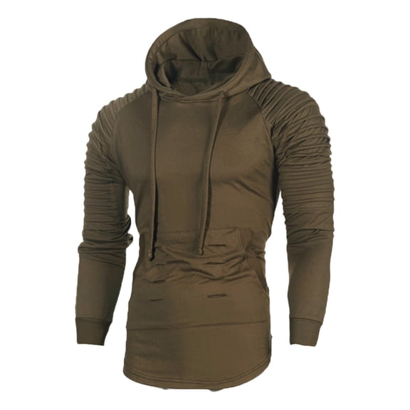Men's Fashion Hoodie Drawstring Ruched Long Sleeve Hooded Sweatshirt with Ripped Pocket Slim Fit Casual Hoody Tops