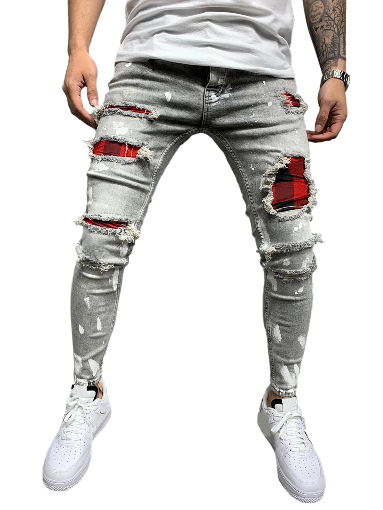 Hip Hop Jeans Men Ripped Denim Pants Patches For Jeans Slim