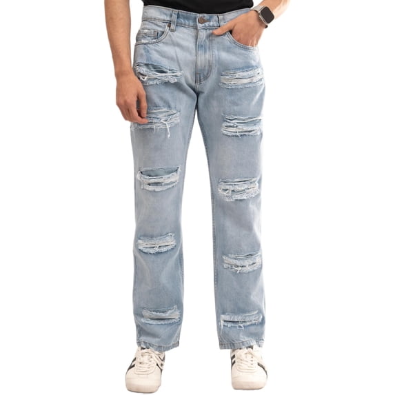 NOVASTILE Relaxed Fit Straight-Leg Ripped Jeans, Men's 30