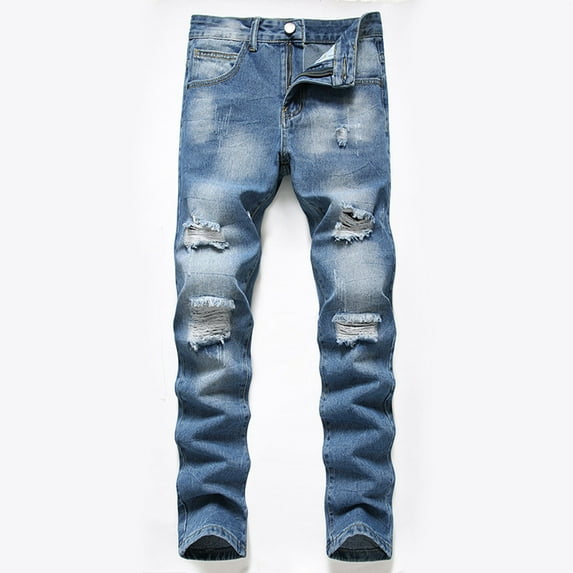 Men's Ripped Jeans Slim Fit Stretch Skinny Denims Pants for Men Distressed Straight Leg Fashion Comfort Flex Waist Trousers with Pockets