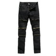 thumbnail image 1 of Men's Ripped Jeans Solid Color Straight Stretch Skinny Slim Fit Broken Casual Washed Denim Pants Trousers, 1 of 2