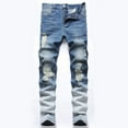 thumbnail image 1 of Men's Ripped Jeans Stretch Slim Fit Retro Straight Leg Distressed Comfort Flex Waist Fashion Biker Denim Pants, 1 of 9