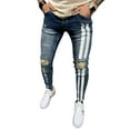 thumbnail image 1 of Men’ s Ripped Jeans, Striped High Waist Pencil Pants Close-Fitting Pants for Boys, S/M/L/XL/XXL/XXXL, 1 of 5