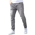 thumbnail image 1 of Men's Ripped Jeans Taper Skinny Fit Stretch Denim Pants Straight Leg Washed Distressed Jeans Trousers with Pockets, 1 of 6