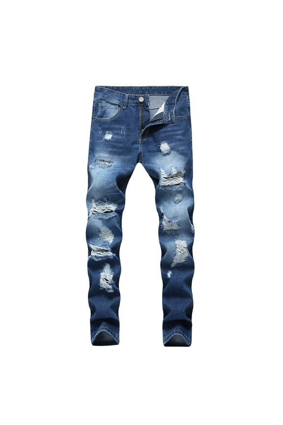 Men's Ripped Slim Fit Straight Leg Denim Jeans with Distressed Design, Casual Attire for Everyday and Special Events