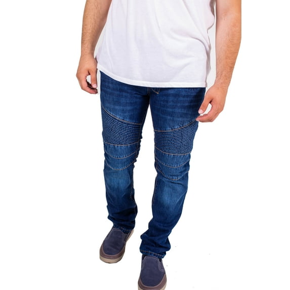 Men's Ripped Slim Fit Stretch Biker Jeans – Distressed Skinny & Straight Leg Fashion Pants Blue 32X34